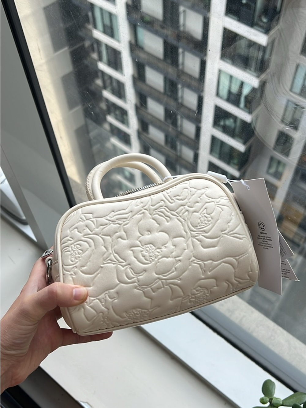 Cream Floral Embossed Top-Handle Lacoste Women's Bag
